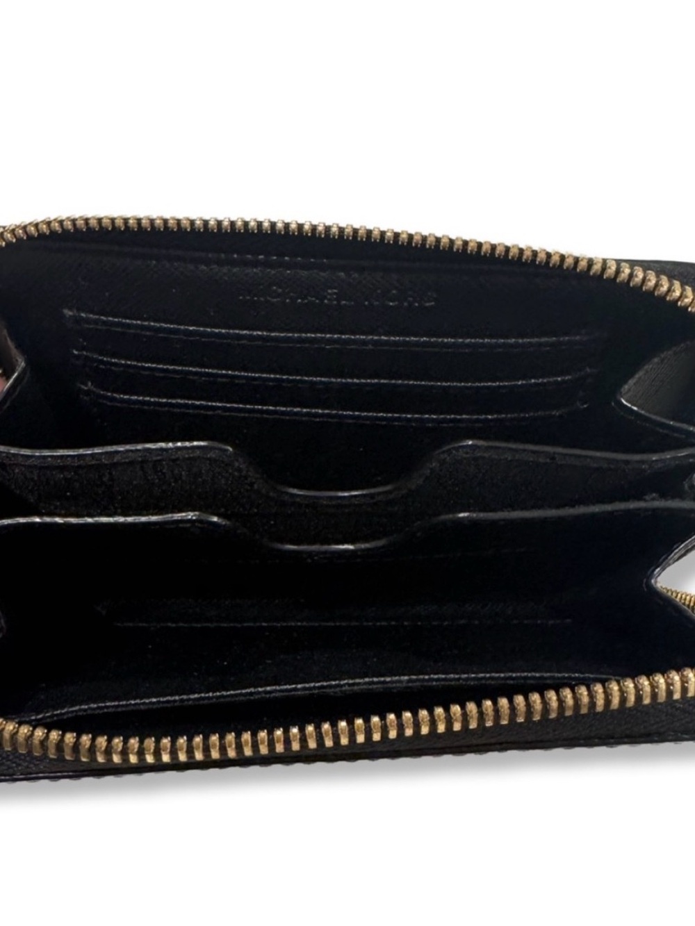 Michael Kors Black Saffiano Leather Zip Wristlet with Gold Plaque - Picture 3 of 5